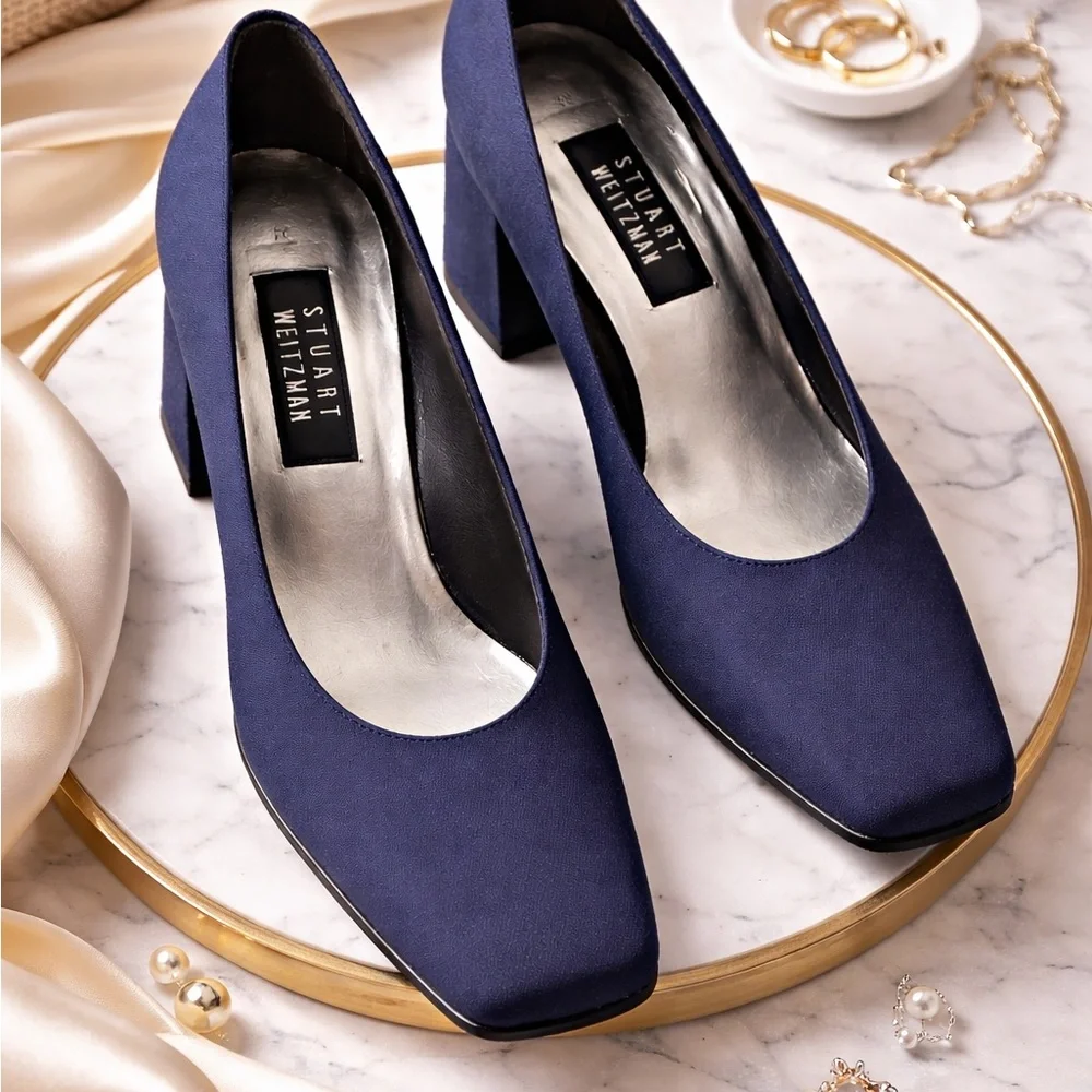 Stuart Weitzman Dark Blue Block Heels